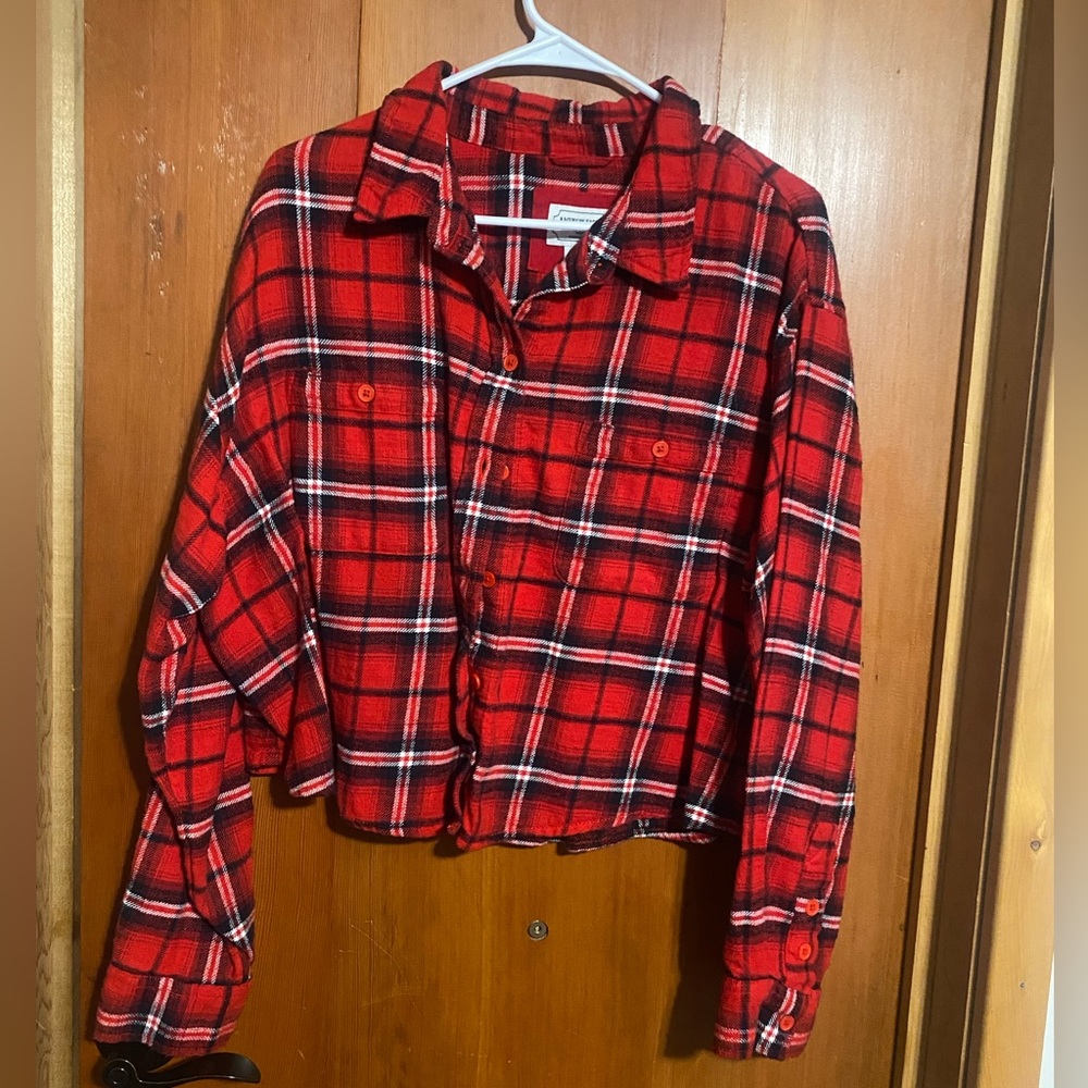 American eagle cropped red flannel